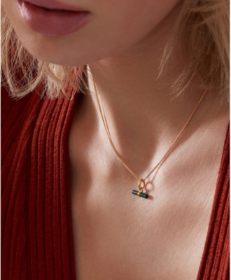 RACHEL JACKSON: Mini T-bar 22ct gold-plated sterling silver and malachite necklace