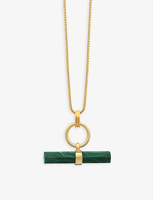 RACHEL JACKSON: T-bar 22ct yellow gold-plated silver and malachite necklace