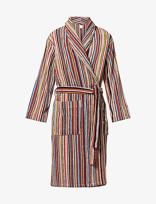 PAUL SMITH：标志性条纹平纹针织棉睡袍