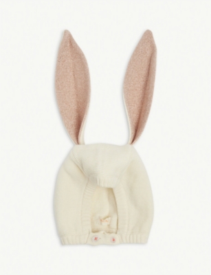Meri Meri Kids' Bunny Organic-cotton Baby Bonnet In Peach Sparkle