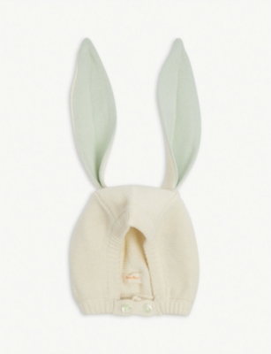 Meri Meri Kids' Bunny Embellished Organic-cotton Baby Bonnet In Mint