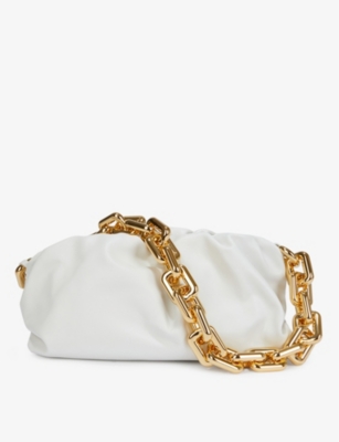 Bottega Veneta The Chain Pouch Medium Leather Clutch Bag In White Gold Modesens