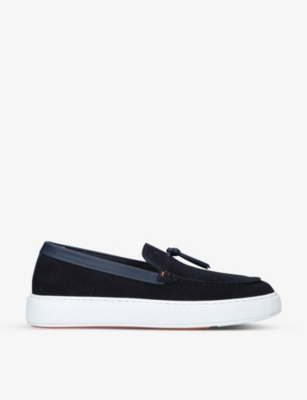 Santoni Men's Bergen Knot Suede Slip-on Sneakers In Navy