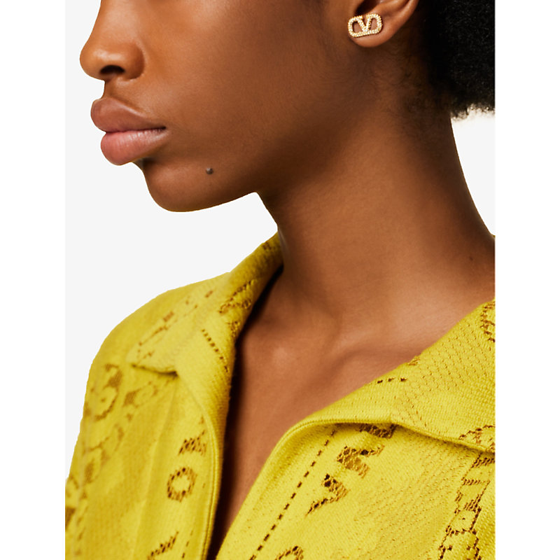 Shop Valentino Garavani Women's Gold Vlogo Crystal-embellished Brass Stud Earrings