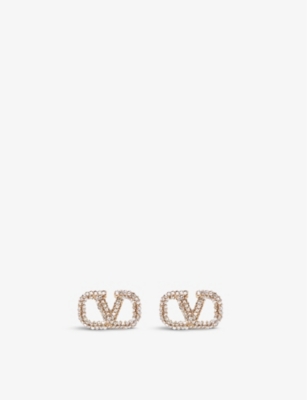 VALENTINO GARAVANI: VLOGO crystal-embellished brass stud earrings