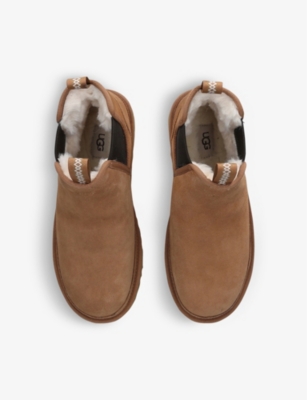 Ugg Debossed-logo Shearling Ankle Boots In Brown