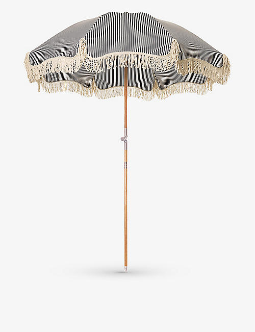 BUSINESS & PLEASURE CO.: Lauren’s Navy Stripe wood and canopy umbrella