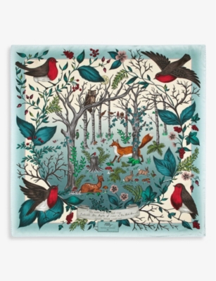 Shop Aspinal Of London Women's Teal Robin Graphic-print Silk Scarf