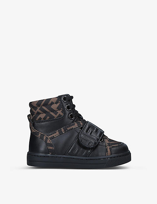 FENDI: Logo-embossed high-top leather trainers 6 months - 4 years