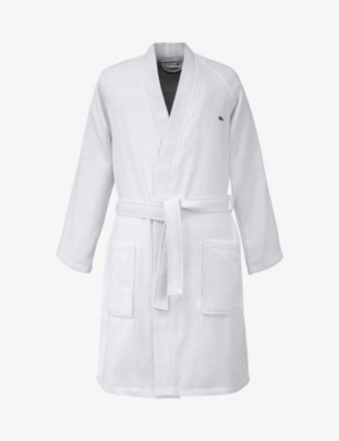 Lacoste Defile Organic Cotton Bathrobe In Blanc