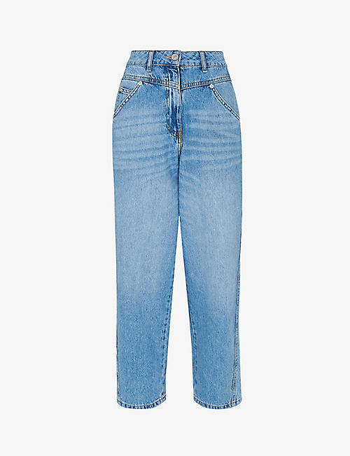 WHISTLES: High-rise barrel-leg organic-cotton jeans