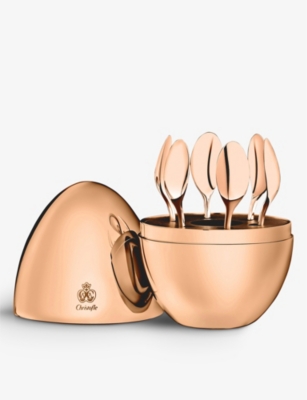Shop Christofle Mood Espresso Rose-gold Plated Spoons In Rose Gold-plated Egg Set Of Six