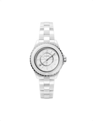 Pre-owned Chanel Womens White H6345 J12 Phantom Ceramic And Stainless Steel Quartz Watch