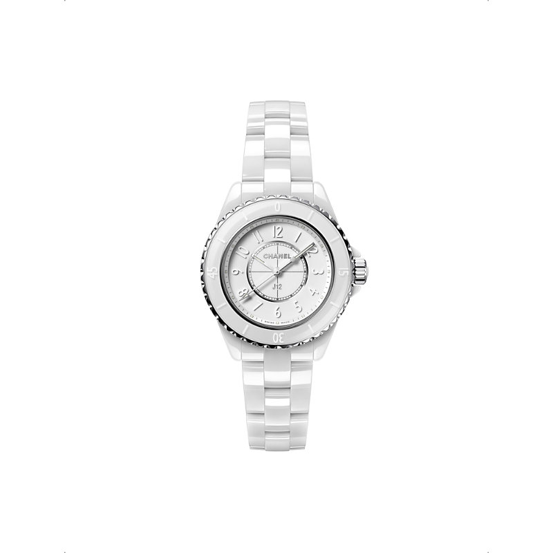 Pre-owned Chanel Womens White H6345 J12 Phantom Ceramic And Stainless Steel Quartz Watch