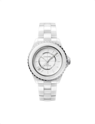 Pre-owned Chanel Womens White H6186 J12 Phantom Ceramic And Stainless Steel Automatic Watch