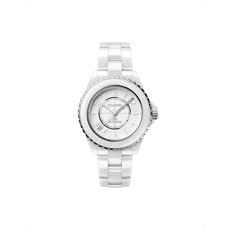 Pre-owned Chanel Womens White H6186 J12 Phantom Ceramic And Stainless Steel Automatic Watch