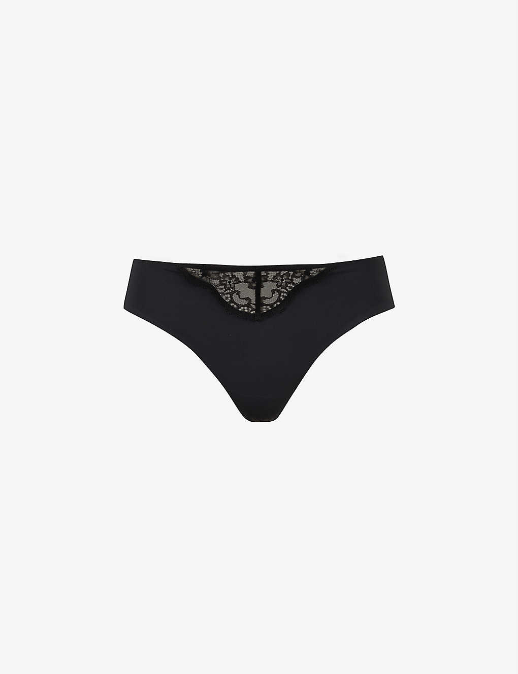 AGENT PROVOCATEUR AGENT PROVOCATEUR WOMENS BLACK BRIGETTE HIGH-RISE STRETCH-JERSEY AND LACE THONG,45197257
