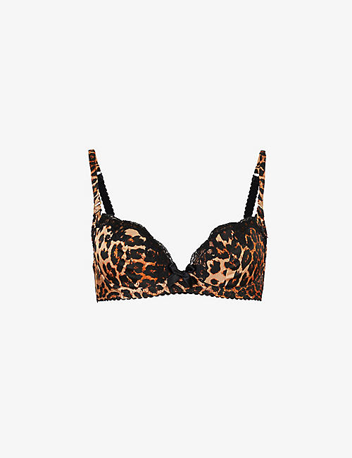 AGENT PROVOCATEUR: Molly leopard-print stretch-silk plunge bra