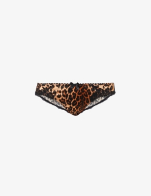 Shop Agent Provocateur Womens  Molly Leopard-print High-rise Stretch-silk Briefs In Leopard/black