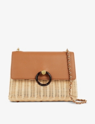 Ted Baker Janiya Faux Leather & Woven Rattan Crossbody Bag In Taupe