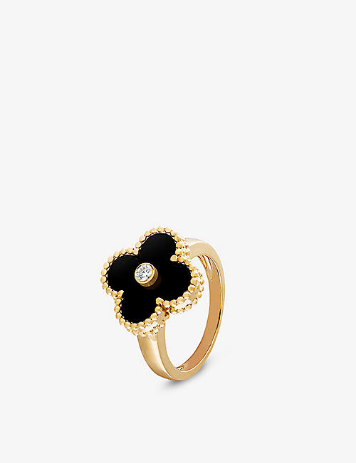 VAN CLEEF & ARPELS: Vintage Alhambra yellow gold, onyx and 0.06ct round-cut diamond ring