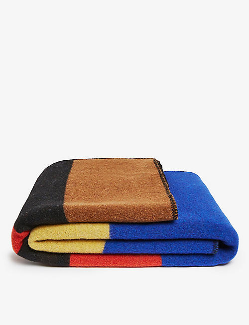 COLVILLE: Striped-intarsia wool-blend blanket 205cm