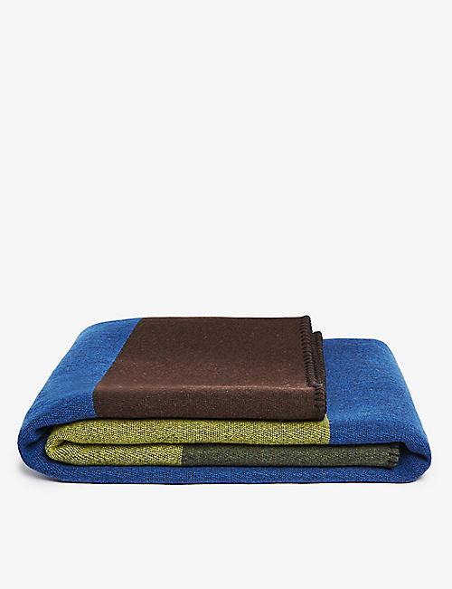 COLVILLE: Striped-intarsia wool-blend blanket 180cm