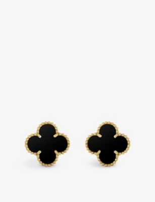 VAN CLEEF & ARPELS: Vintage Alhambra yellow-gold and onyx stud earrings
