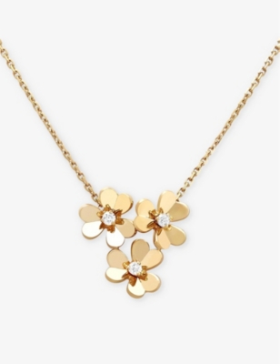 VAN CLEEF & ARPELS: Frivole mini 3-flower yellow-gold and 0.16ct round-cut diamond necklace