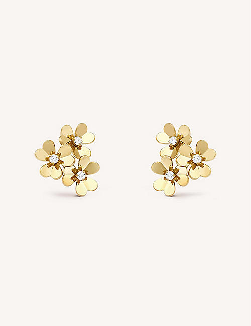 VAN CLEEF & ARPELS: Frivole mini 3-flower yellow-gold and 0.32ct round-cut diamond earrings