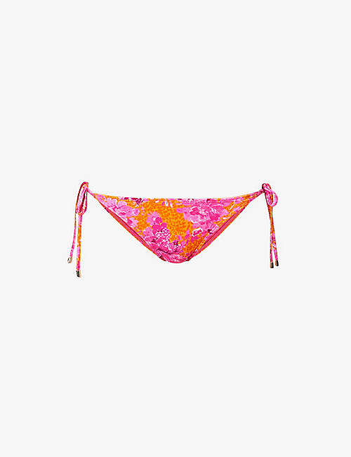 TED BAKER: Floral-print self-tie bikini bottoms