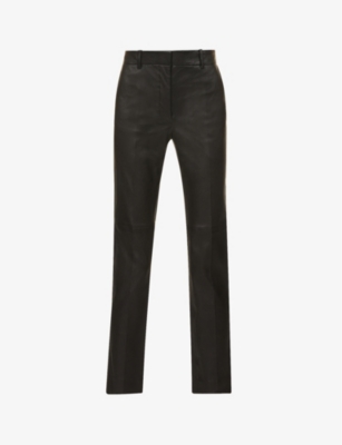 Shop Joseph Women's Black Coleman High-rise Leather Trousers