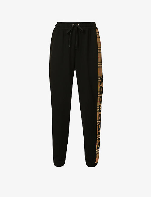 BURBERRY: Raine checked-panel cotton-jersey jogging bottoms