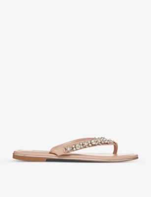 Dune Womens Nude-leather Noele Embellished Leather Sandals 3