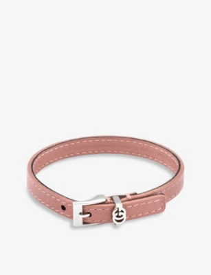 GUCCI: Double G leather and silver-toned brass bracelet