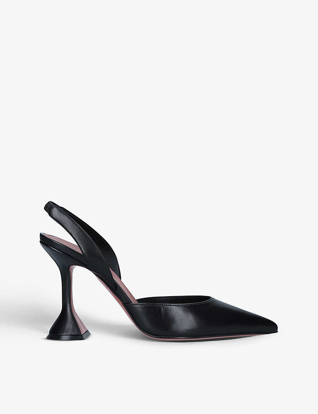 Shop Amina Muaddi Holli Pointed-toe Leather Slingback Heels In Black