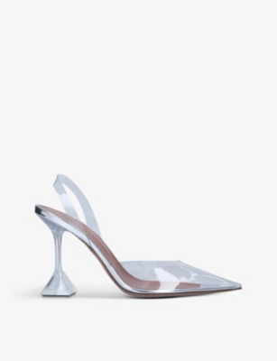 Amina Muaddi Womens Other Holli Glass Pointed-toe Pvc Slingback Heels In Silver