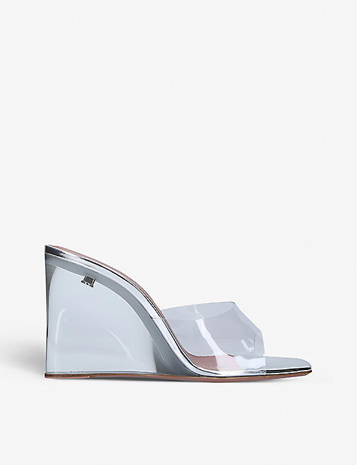 AMINA MUADDI: Lupita Glass square-toe PVC wedge sandals