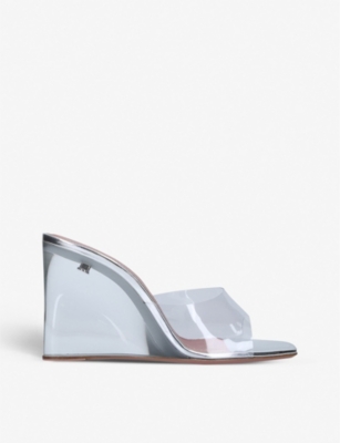 Amina Muaddi Lupita Glass Square-toe Pvc Wedge Sandals In Other