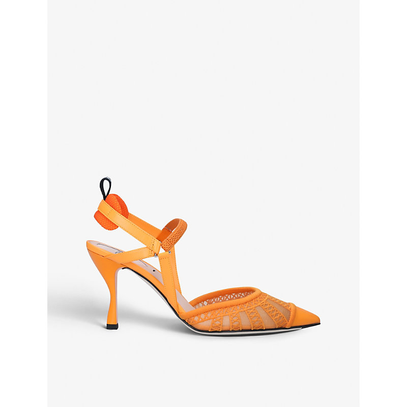 Fendi Womens Orange Colibrì Slingback Leather Heeled Sandals 5