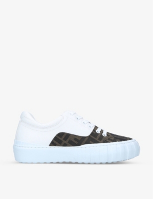 FENDI FORCE COATED-CANVAS AND LEATHER LOW-TOP TRAINERS,R03748857