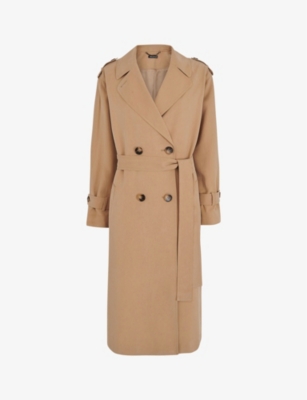 Whistles Riley Double-breasted Woven Trench Coat In Neutral