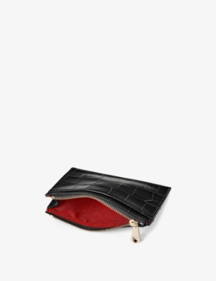 ASPINAL OF LONDON: Logo-print zipped croc-embossed leather card holder