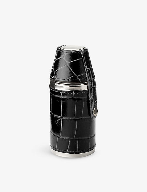 ASPINAL OF LONDON: Hunter stainless steel and leather flask set 170ml