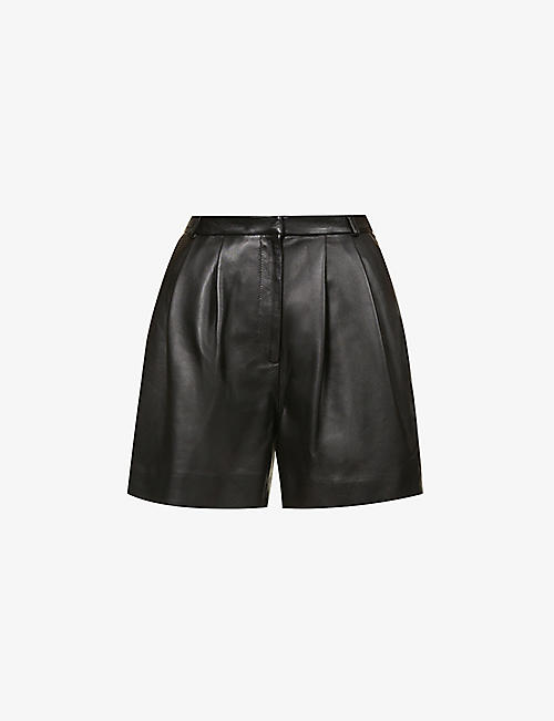 TOVE: Constance wide-leg high-rise leather shorts