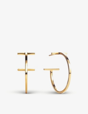 TIFFANY & CO: Tiffany T Wire medium 18ct yellow-gold hoop earrings