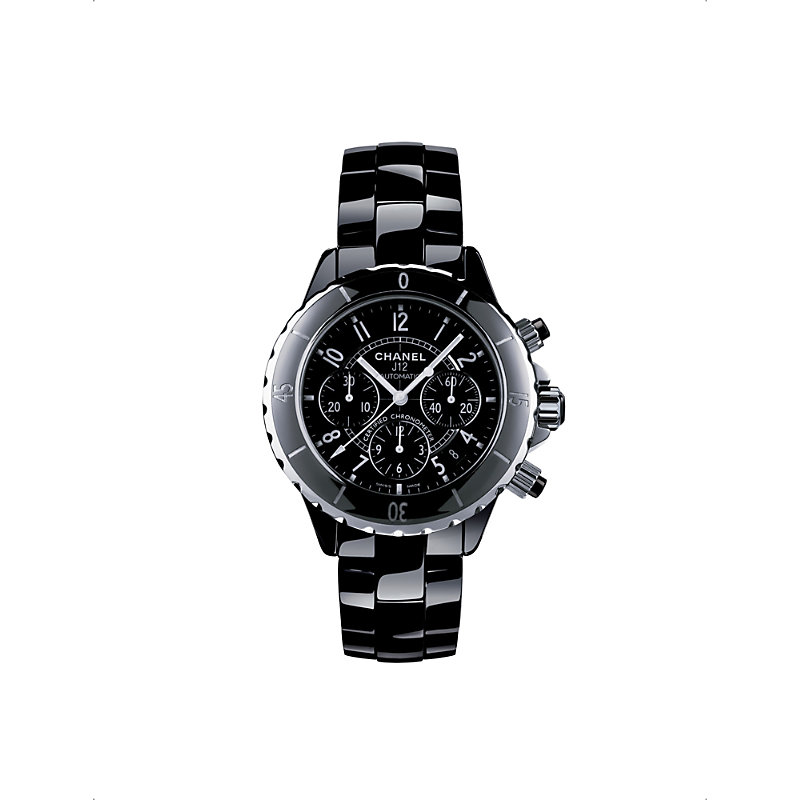 Pre-owned Chanel Womens Black/silver H0940 J12 Chronograph Ceramic And Stainless-steel Automatic Watch