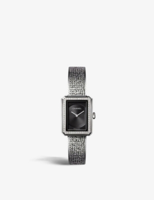 Pre-owned Chanel Womens Silver/black H4877 Boy-friend Steel And 0.37ct Diamond Quartz Watch