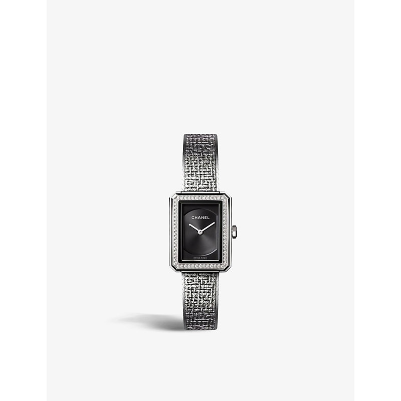 Pre-owned Chanel Womens Silver/black H4877 Boy-friend Steel And 0.37ct Diamond Quartz Watch