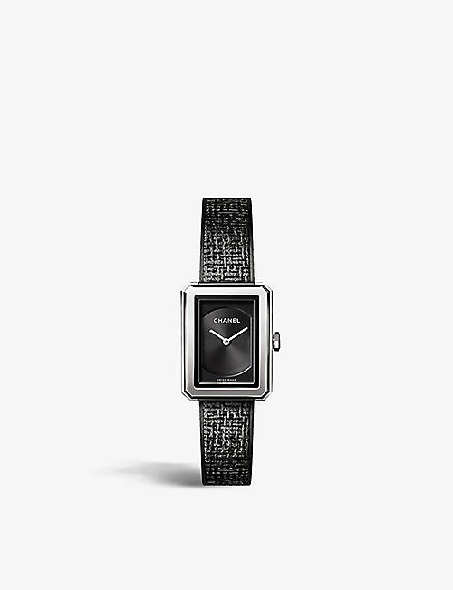 CHANEL: H5317 BOY-FRIEND tweed-embossed steel quartz watch